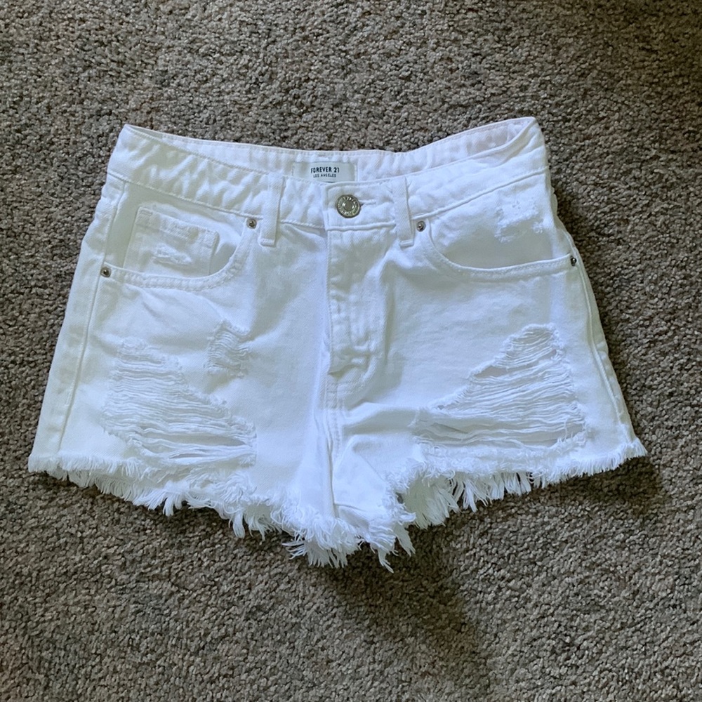 Ripped White Denim Shorts
